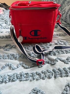 Champion Red Crossbody Cooler Bag with Navy-Trim Strap